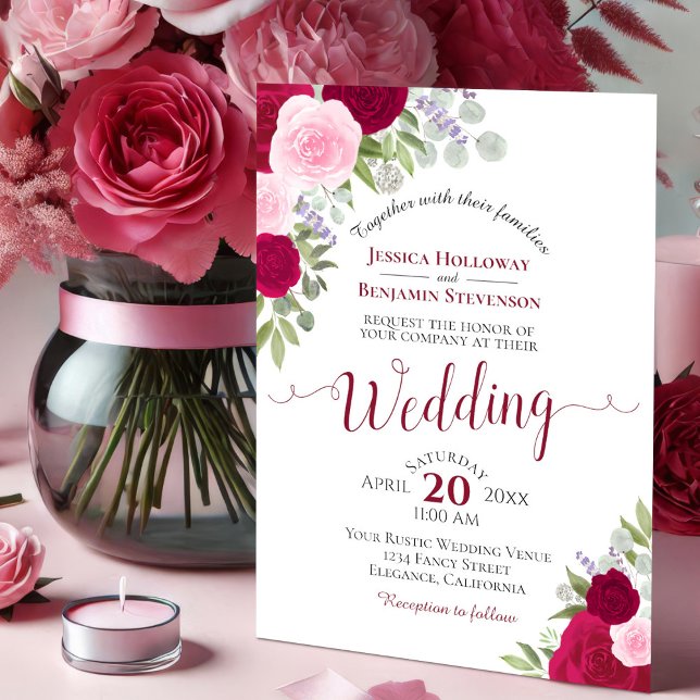 Invitación Rosas de flores rusas de Boho Magenta y Boda rosad (Subido por el creador)