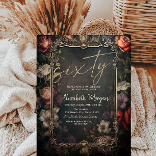 Invitación Rosas de Flores Vintage Gothic 60 cumpleaños