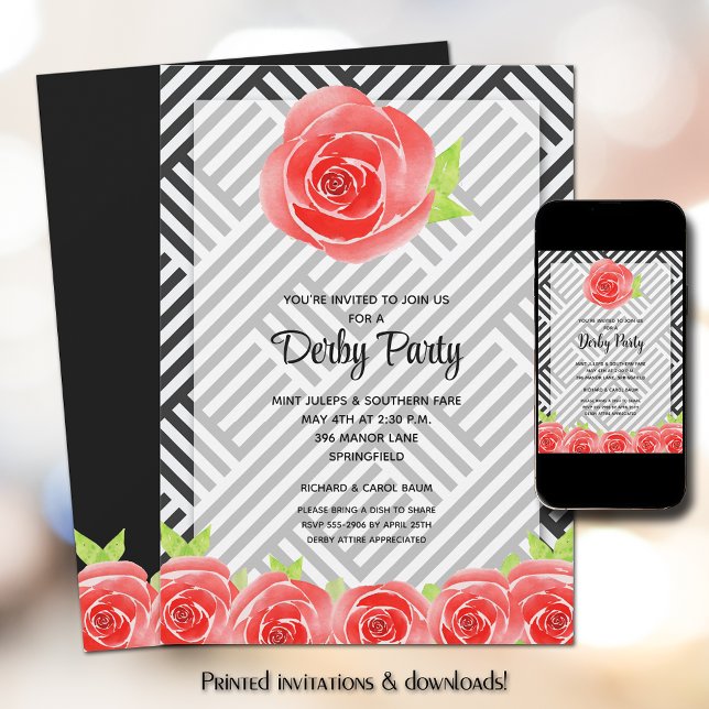 Invitación Rosas de franjas blancas negras derby Horse (Subido por el creador)