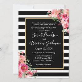 Invitación Rosas de franjas blancas y negras Boda judío