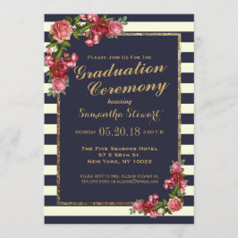 Invitación Rosas de franjas de la marina y ceremonia de gradu