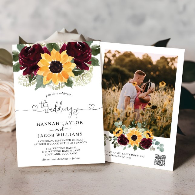 Invitación Rosas de girasol Boda de código QR de foto roja de (Subido por el creador)