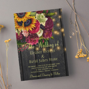 Invitación Rosas de girasol boda rústico de madera de pino