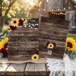 Invitación Rosas de Girasol Granero Código QR Boda
