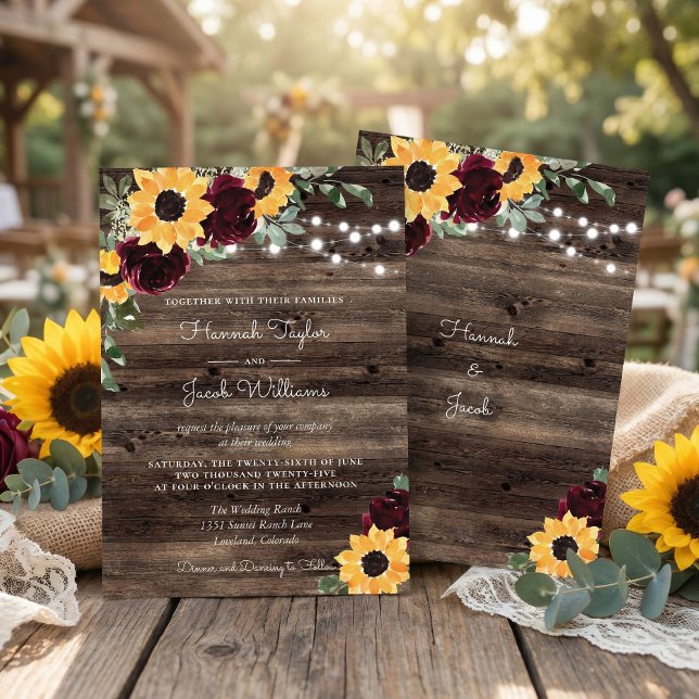 Invitación Rosas de Girasol Rústicas Luces de Cuerda de Mader (Subido por el creador)