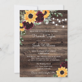 Invitación Rosas de girasol rústicos Boda de Wood String Ligh