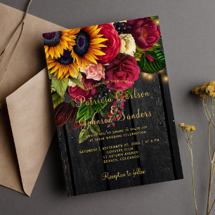 Invitación Rosas de girasol y burdeos casamiento rústico