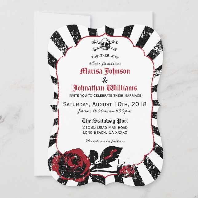 Invitación Rosas de gótico crungen a Boda pirata (Anverso)