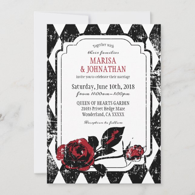 Invitación Rosas de gótico Grunge Diamond Print Boda (Anverso)