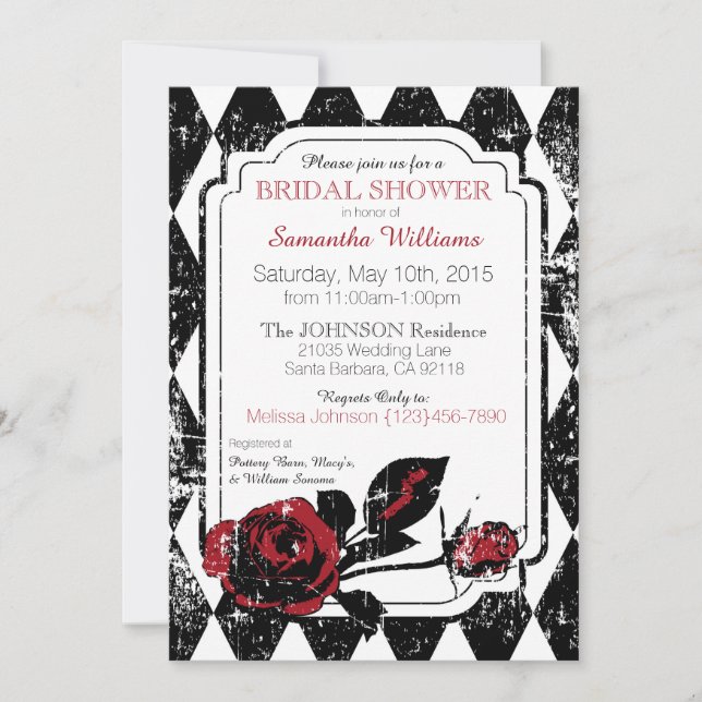Invitación Rosas de gótico Grunge Diamond Print Bridal Shower (Anverso)