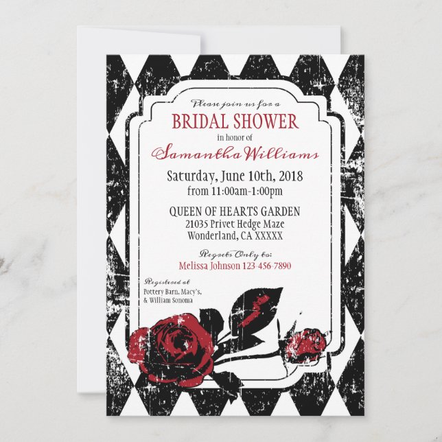 Invitación Rosas de gótico Grunge Diamond Print Bridal Shower (Anverso)