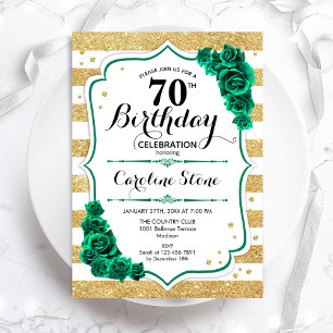 Invitación Rosas de Green Gold White Stripes 70 cumpleaños