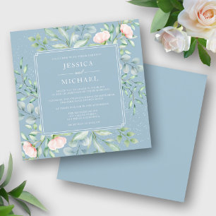 Invitación Rosas de Green Peach Dusty Boda de Blue Square