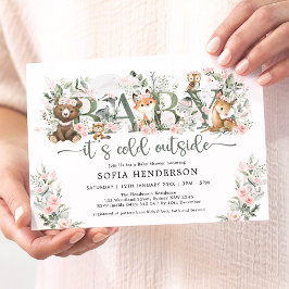 Invitación Rosas de invierno Chica de Animales Woodland Baby