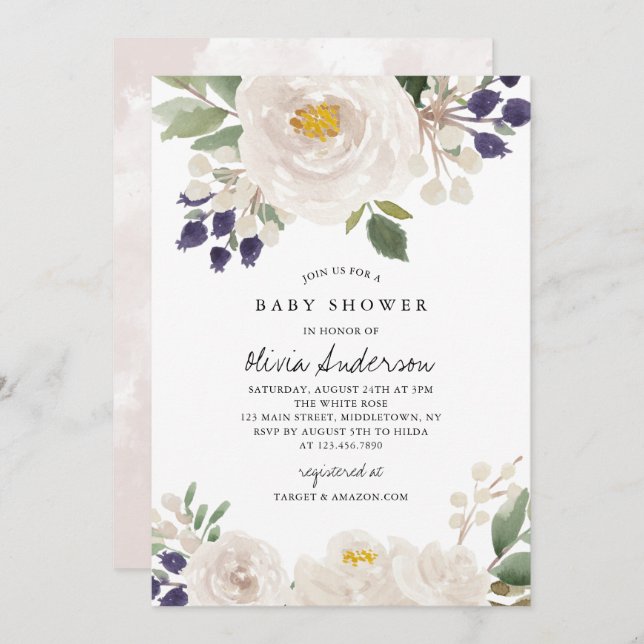 Invitación Rosas de invierno con un fantástico Baby Shower (Anverso / Reverso)