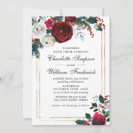 Invitación Rosas de invierno de Borgoña Boda acuarela