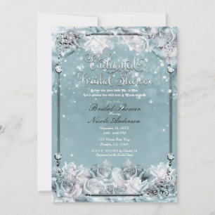Invitación Rosas de Invierno Encantadas Blancas Plateadas par
