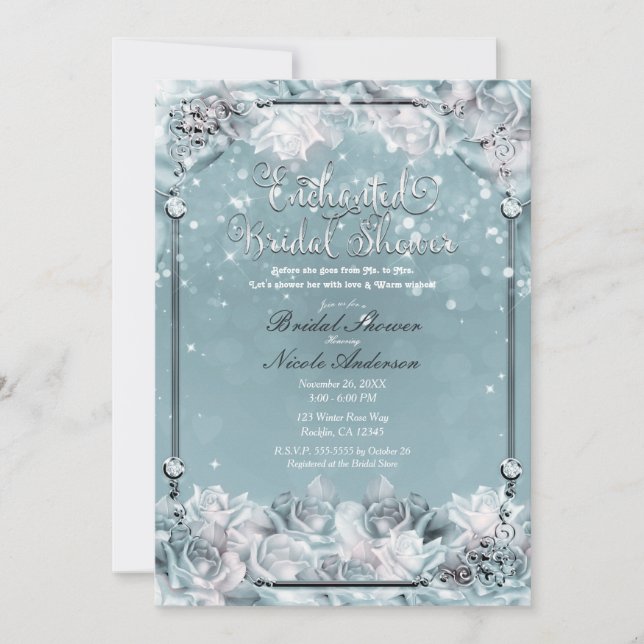 Invitación Rosas de invierno encantados ducha de novia blanca (Anverso)