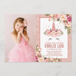 Invitación Rosas de la acuarela Girly Rosa Gold Unicorn