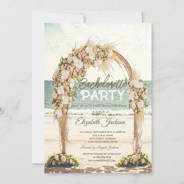 Invitación Rosas de la bahía de Boda de Playa Bachelorette (Anverso)
