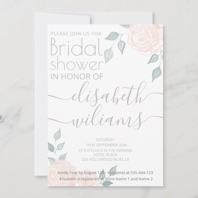 Invitación Rosas de la caligrafía romántica acuarela (Anverso)