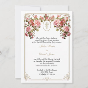 Invitación Rosas de la Cruz de Oro Boda Religioso Católico