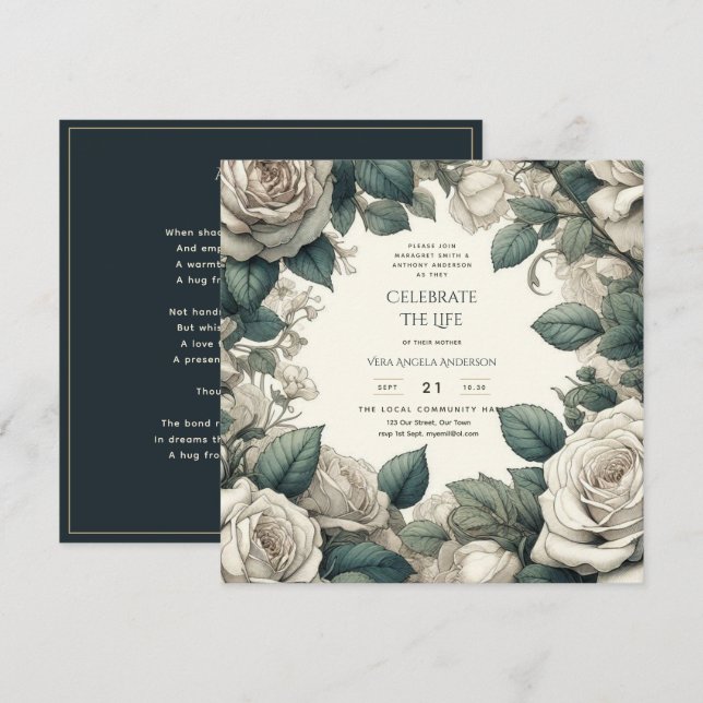 Invitación Rosas de la época celebran poema conmemorativo (Anverso / Reverso)