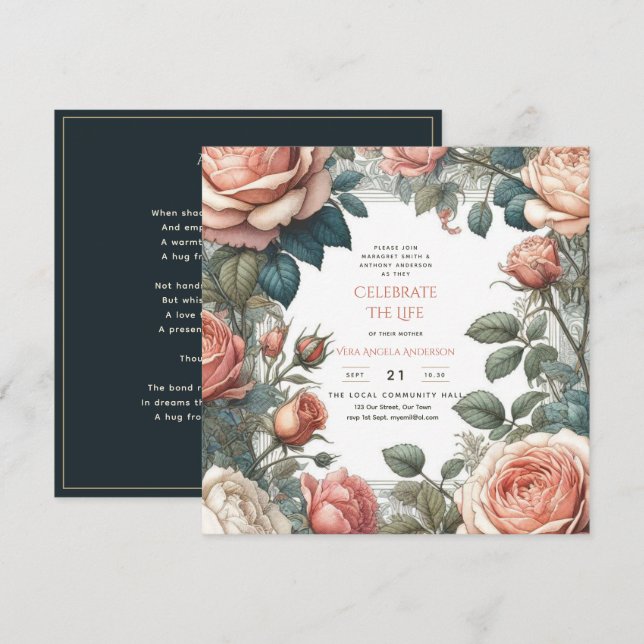 Invitación Rosas de la época celebran poema conmemorativo (Anverso / Reverso)