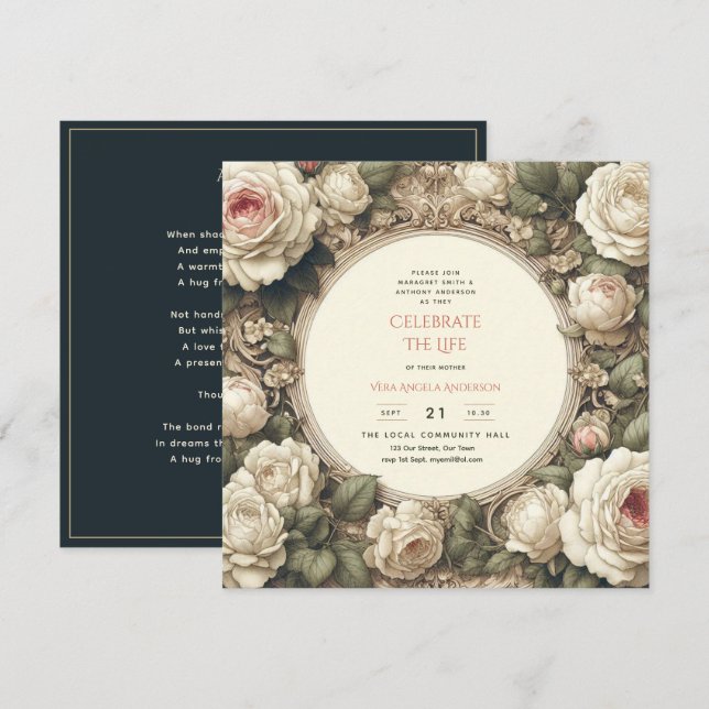 Invitación Rosas de la época celebran poema conmemorativo (Anverso / Reverso)