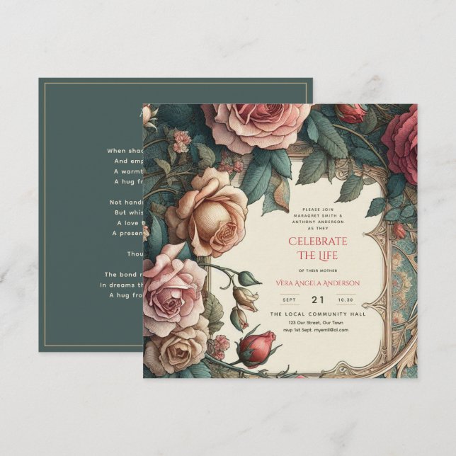 Invitación Rosas de la época celebran poema conmemorativo (Anverso / Reverso)