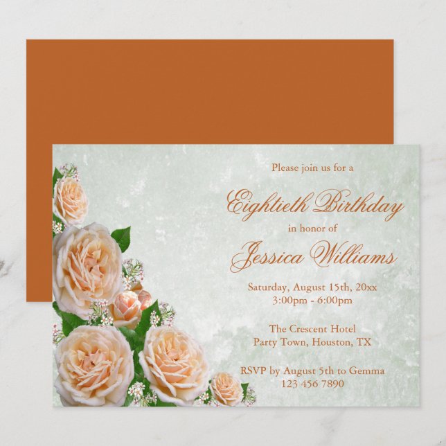Invitación Rosas de la esquina de la Moda florieron el cumple (Anverso / Reverso)