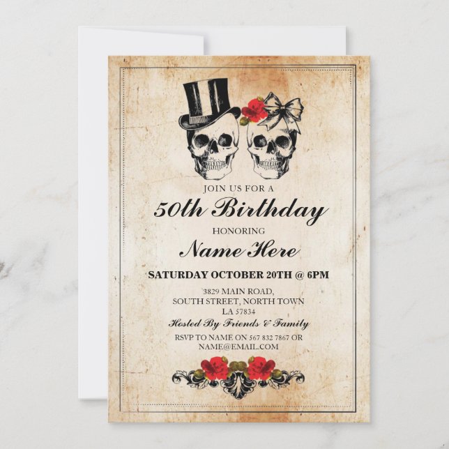 Invitación Rosas de la fiesta de cumpleaños invitan a Hallowe (Anverso)