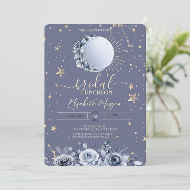 Invitación Rosas de la luna azul Pastel Bridal Luncheon (Anverso de pie)