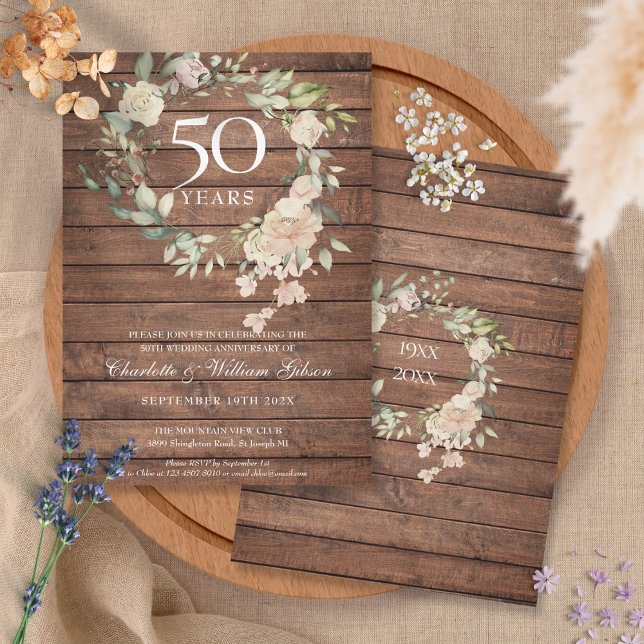 Invitación Rosas de la Madera Rustica Garland 50 aniversario  (Subido por el creador)