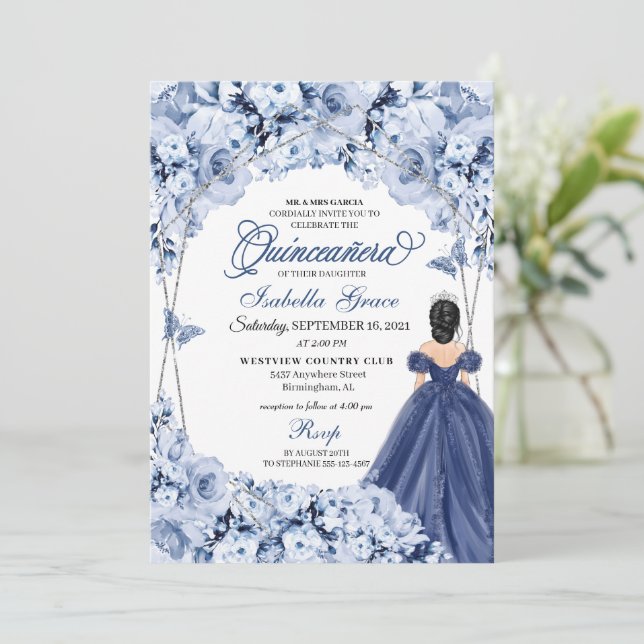 Invitación Rosas de la Marina Azul (Anverso de pie)