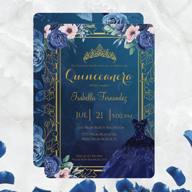 Invitación Rosas de la Marina Azul Real vestidos de Purpurina (Subido por el creador)