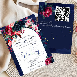 Invitación Rosas de la marina azul rosa rosa boda arco modern