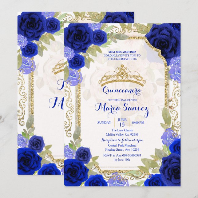 Invitación Rosas de la Marina Chica de México Charra Mis Quin (Anverso / Reverso)