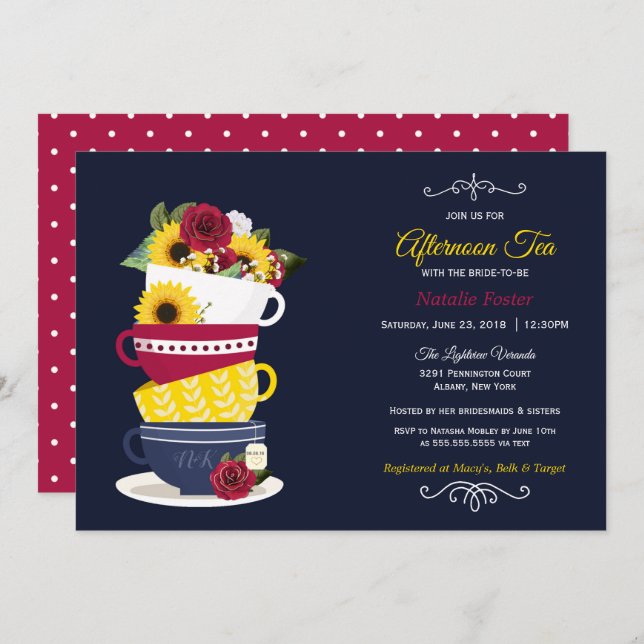 Invitación Rosas de la Marina de Tea Bridal Shower Sunflower (Anverso / Reverso)
