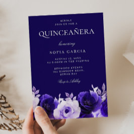 Invitación Rosas de la Marina Elegante Azul de Medianoche Fie