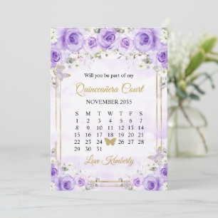 Invitación Rosas de la mariposa Purple Gold Quinceañera