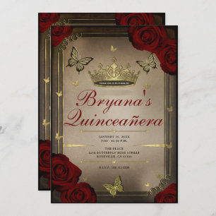 Invitación Rosas de la Maroon Quinceañera