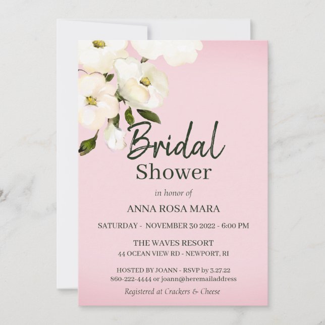 Invitación *~* Rosas de la playa blanca ducha rosa de novia (Anverso)