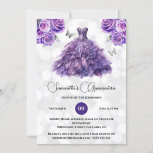 Invitación Rosas de la princesa púrpura Quinceañera Fantasía