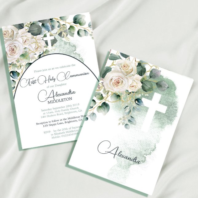 Invitación Rosas de la Santa Comunión Cruz Verde (Subido por el creador)