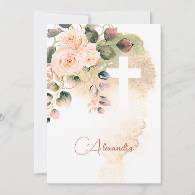 Invitación Rosas de la Santa Comunión Rosa Cruz Religiosa (Anverso)