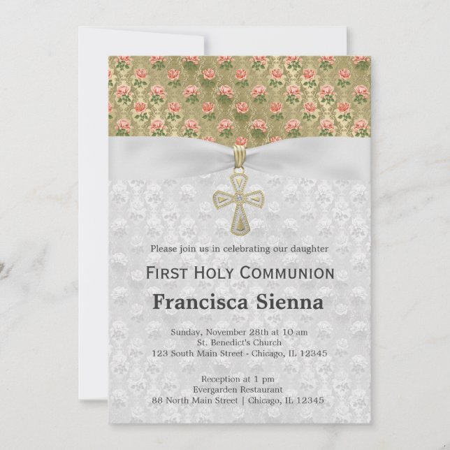 Invitación Rosas de la Santa Comunión sobre oro antiguo (Anverso)
