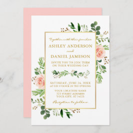 Invitación Rosas de la vegetación acuarela Oro Boda Rubor ros