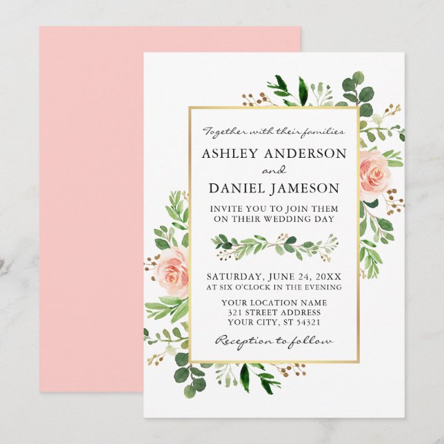 Invitación Rosas de la vegetación acuática Boda Rubor rosa (Anverso / Reverso)