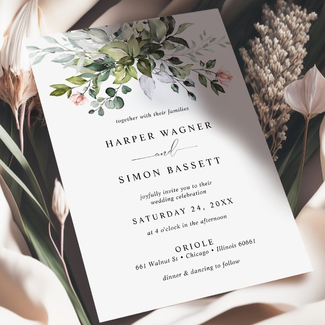 Invitación Rosas de la vegetación Suculento Boda Eucalyptus (Subido por el creador)